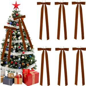 6Pcs Velvet Christmas Swag Ribbons Bow 29.5'' x 9.8'' Vintage Large Velvet Christmas Wreath Bows Christmas Tree Topper Bows for Xmas Garland Staircase Home Door Outdoor Decorations