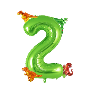 Dinosaur Green Number 2 Balloon, 40 Inch Big Large Foil Helium Green Number Balloon with 4 Pcs Mini Dinosuar, Dinosuar Balloons Set for 2 Year Old Birthday Party Decorations Supplies