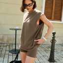 Nirovien Womens 2 Piece Lounge Set Two Piece Matching Set Workout Short Sets Tunic Tops High Waist Shorts (Brown, M)