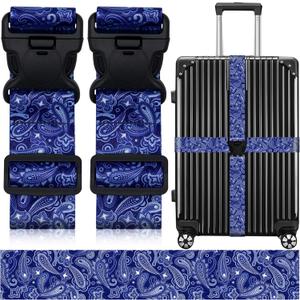 2 Pack Luggage Straps for Suitcases, Adjustable Travel Belt with Double Lock and Quick Release Buckle, Heavy Duty Nylon Bag Packing Strap, Bright Identifiers Business Travel Accessories-Blue Flowers