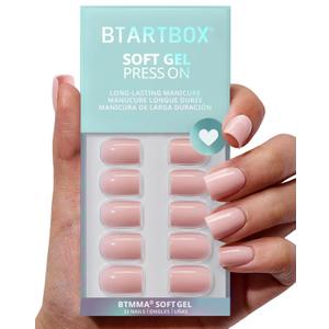 BTArtbox Press On Nails Square - Pastel Pink Short Press On Nails with Glue for Women, Opaque Soft Gel Glue On Nails in 16 Sizes - 32 Stick On Nails Kit, Metro Mocha