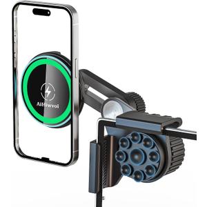 for Qi2 15W Tesla Phone Mount Charger [Heat Restriction], Strong Suction Cups for Tesla Model Y/3 Screen Magsafe Car Wireless Charger for iPhone 17 16 15 14 13 12 Series with 40 C-C Cable