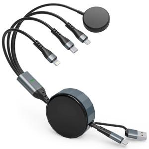 Multi Charging Cable for Samsung & Apple Devices - 100W Retractable USB-C to Lightning Fast Charger, Compatible with iPhone, iPad, Galaxy Watch 7/6