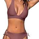 CUPSHE Bikini Set for Women Two Piece Swimsuit V Neck Triangle Top Wide Straps Cross Back Lace up Mid Rise S