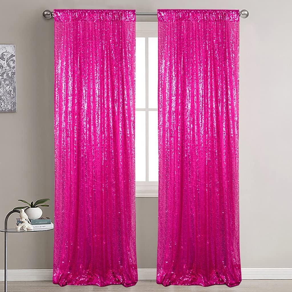 Partisout Sequin Backdrop Curtain 2pcs 2ftx7ft Hot Pink Sequence Background Party Sparkle 84inches Long Fuchsia Glitter Curtains 7FT Wedding Photo Fabric Backdrops
