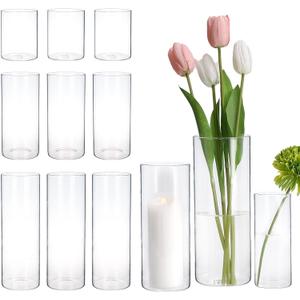 PHOSPHOR 8 PCS Glass Candle Holders for Pillar Candle Clear Glass Cylinder Centerpieces Vases Table Decoration Centerpiece Hurricane Candle Holder Glass