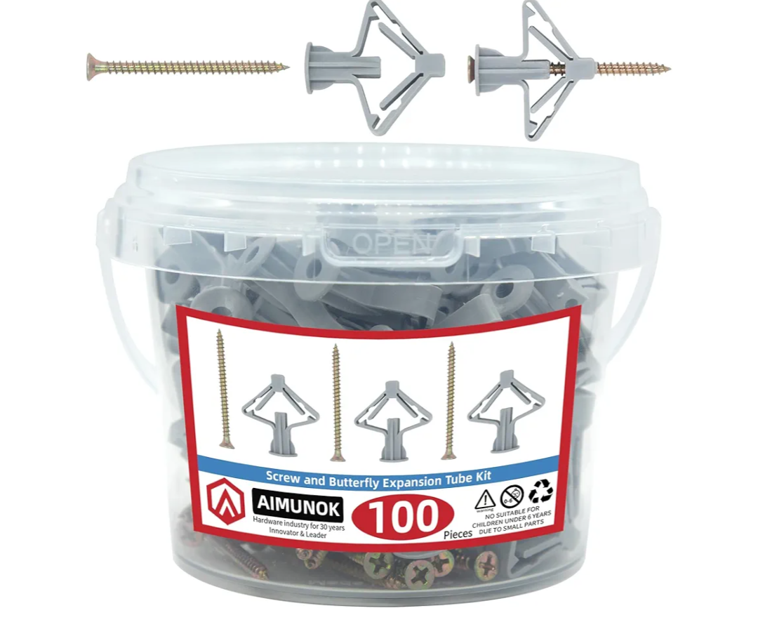 Hollow-Wall Anchors, One Size, 75Lbs Anchor 50pcs+Screw 50pcs Drywall Anchor kit with Screws, Self-Drilling Hollow Wall Anchor, Grey, Number of Items: 100, Size: 1-Sizes Bucket Hollow Wall Anchors