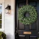 26" Artificial Eucalyptus Wreath with Baby's Breath for Front Door - Faux Eucalyptus Leaves, Fake Spring/Summer Greenery Flowers Wreath for Porch, Farmhouse, Wall, Window Outdoor Decor(White-Green)