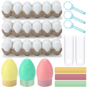 Lunmon 129 Pcs Dyeable Easter Eggs Kit Egg Decorating Kit with Blue Tray Measuring Cup DIY Tools for Easter Party Supplies Hunt Activity