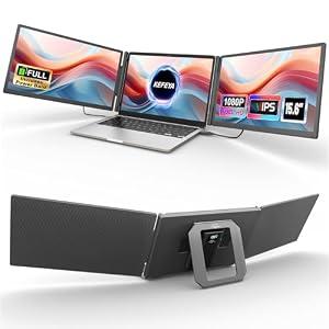 KEFEYA 15.6" Laptop Screen Extender, Includes Power Bank, FHD 1080P IPS Triple Laptop Monitor Extender for 13-17" Laptops, Plug & Play with HDMI/ USB-A/ TYPE-C/ Hub, Compatible with Windows, Mac, Android