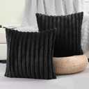 FUTEI Black Striped Decorative Throw Pillow Covers 18x18 Inch Set of 2,Square Spring Decorations Couch Pillow Case,Soft Cozy Faux Rabbit Fur & Velvet Back,Modern Home Decor for Bed (18" x 18" (Pack of 2))