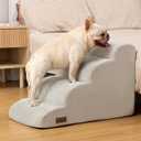 Aodisman Dog Stairs Ramp for Bed and Couch,4 Step Dog Steps for Small Dogs,Pet Stairs with Non-Slip Bottom for Old Cats,Indoor Pet Steps,Comfort,Durable,17.4" H,Light Grey
