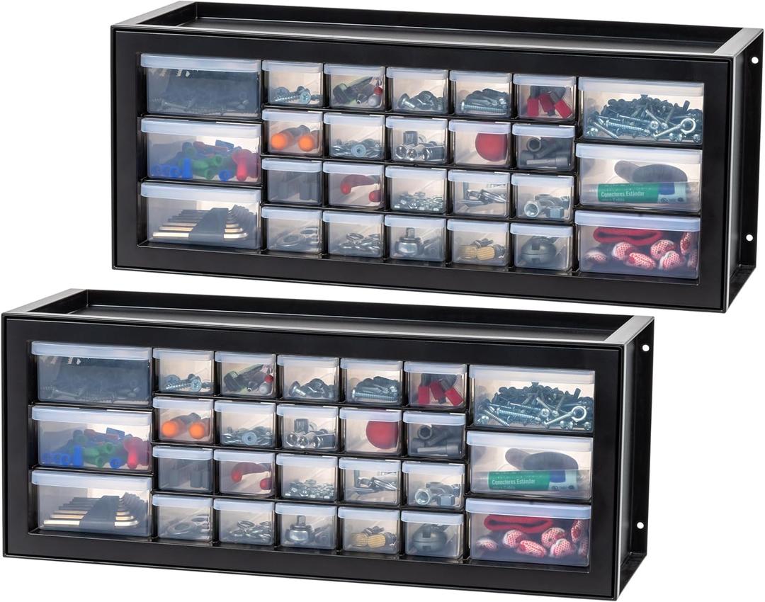 IRIS USA Plastic Storage Drawers, Made in USA, 26-Drawer Organizer (2 Pack), Stackable Teacher Toolbox for Crafts, Stickers, Crayons, Beads, Screws, Hardware, Building Bricks, Garage Storage Black