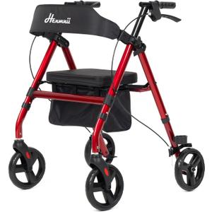 Walker for Seniors, Lightweight Rollator Walker with seat, Foldable Rolling Walker with 8 inch All Terrain Rubber Wheels, Ergonomic Adjustable Handles and Backrest for Seniors and Adult. (Red)