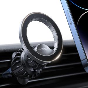 Lamicall Fits MagSafe Car Mount - [20 Super Magnets] Magnetic Car Phone Mount, Air Vent Cell Phone Holder Clip, MagSafe Accessories for iPhone 14 13 12 Pro Max Plus Mini & MagSafe Case & All Phones (NEW Upgraded - Silver)