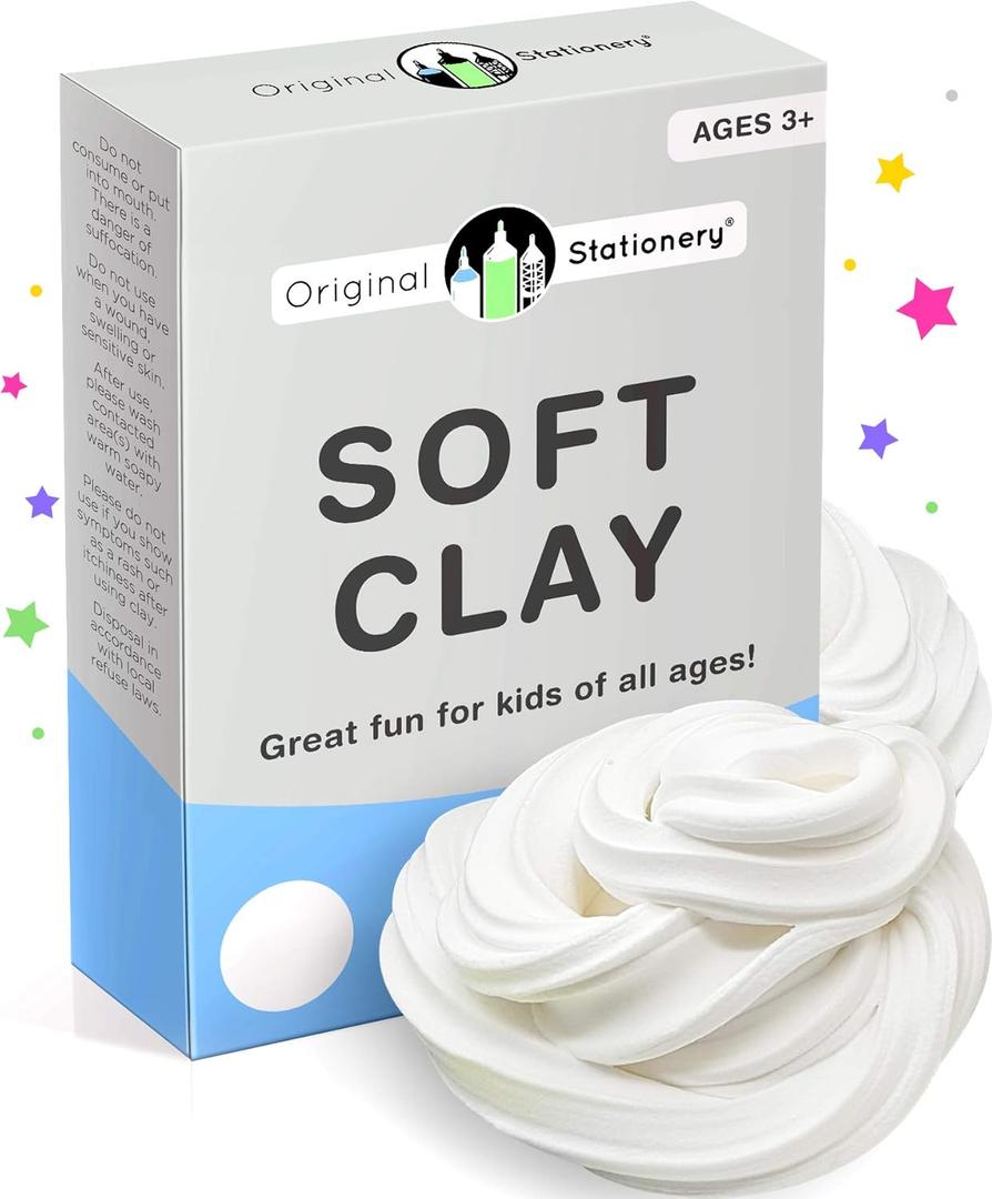 Original Stationery Soft Clay for Slime, 230 g (8.1 oz) White Foam Clay Add-in for Slime Making, Stretchy Air-Dry Butter Texture, Birthday Craft Gift for Kids