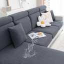 Smiry Waterproof Couch Cushion Covers, Stretch Jacquard Sectional Couch Covers, L Shape Chaise Lounge Sofa Slipcover, Washable Elastic Furniture Protector for Pets, Kid (XL-Chaise Cover, Grey)
