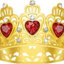 Cake Crown, Women for Crown Heart shaped Diamond Crown, Flower Bouquet Accessories Crowns, Mini Crown, Birthday Cake Baking Decoration Paper Cup Cake Decoration (Mini Gold Red)