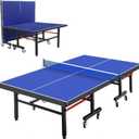 9ft Mid-Size Table Tennis Table Foldable & Portable Ping Pong Table Set for Indoor & Outdoor Games with Net, 2 Table Tennis Paddles and 3 Balls