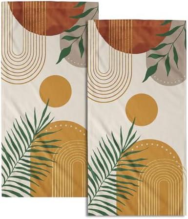 Giwawa Boho Leaves Hand Towels Set of 2 Yellow Mid Century Soft Absorbent Decorative Dish Guest Towel for Spa Gym Hotel Home Bath Kitchen Decor