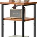 DUMOS End Table, 3 Tier Side Sofa Tables for Small Space, Storage Shelf, Nightstand with Adjustable Feet for Living Room, Bedroom, Office, Set of 1, Rustic Brown