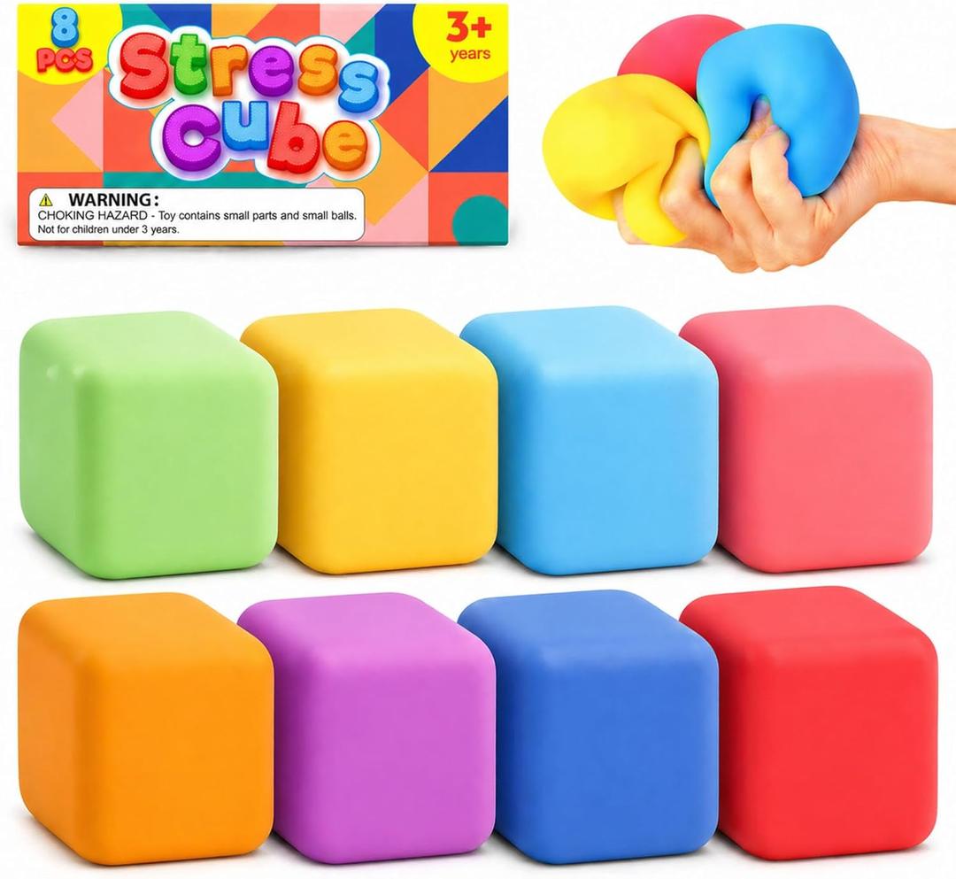 Squishy Fidget Toys for Kids, 8Pcs Dough Stress Cube for Stress Relief, Pull Stretch Sensory Squeeze Toys, Classroom Prize Box Toys,Slow Rising Stress Balls, Party Favors for Kids Adults