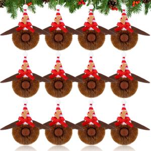 Daifunli 12 Pcs Brown Furry Christmas Ball Ornaments 3.15 Inch Deer Antler Dog Christmas Decoration Dog Decor for Xmas Tree Brown Hanging Ornaments for Xmas Party Decor Gift Supplies