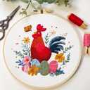 Myfelicity Easter Embroidery Kit for Beginners – 3 Unique Spring Designs (Rabbit, Rooster & Easter Egg), Soft Floss, Hoops & Step-by-Step Guide – Stress Relief Craft Gift for Her, Kids & Craft Lovers