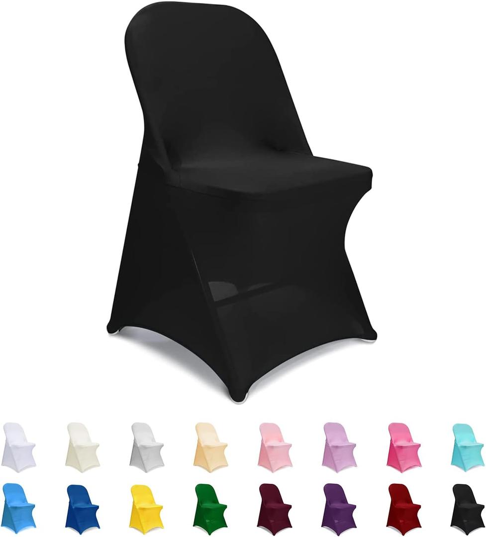ManMengJi Black Folding Chair Covers, Spandex Folding Chair Covers 10 PCS, Banquet Chair Slipcovers for Party, Wedding, Holidays, Celebration