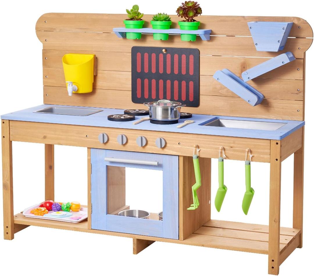 VEVOR Toddler Mud Kitchen, Wood Outdoor Play Kitchens for Kids with Stoves