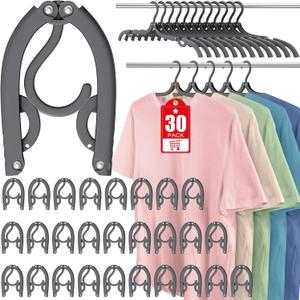 30 Pcs Travel Hangers Portable Foldable Travel Hanger Organizer, Plastic Cruise Essentials Clothes Drying Rack Folding Hangers for Camping Flying RV Europe Vacation Essentials Suitcase, Dark Grey