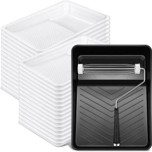 Geelin 50 Pcs 9 Inch Paint Tray Liner Paint Roller Tray 48 Pcs Disposable Paint Pan Tray Paint Roller Frame with Handle for Home Walls Furniture Household Painting Improvement Supplies