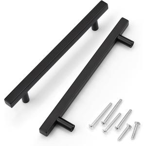 KNOBWELL 6 Pack 6-3/10" Kitchen Cabinet Handles Matte Black Cabinet Pulls - Square T Bar Cupboard Door Handles, Bathroom Cabinet Handles Vanity Pulls (Hole Center:6 3/10 inch(160mm))