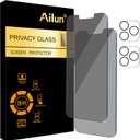 Ailun 2Pack Privacy Screen Protector for iPhone 13 Pro Max [6.7 inch] + 2 Pack Camera Lens Protector, Anti Spy Private Tempered Glass Film, [9H Hardness] - HD