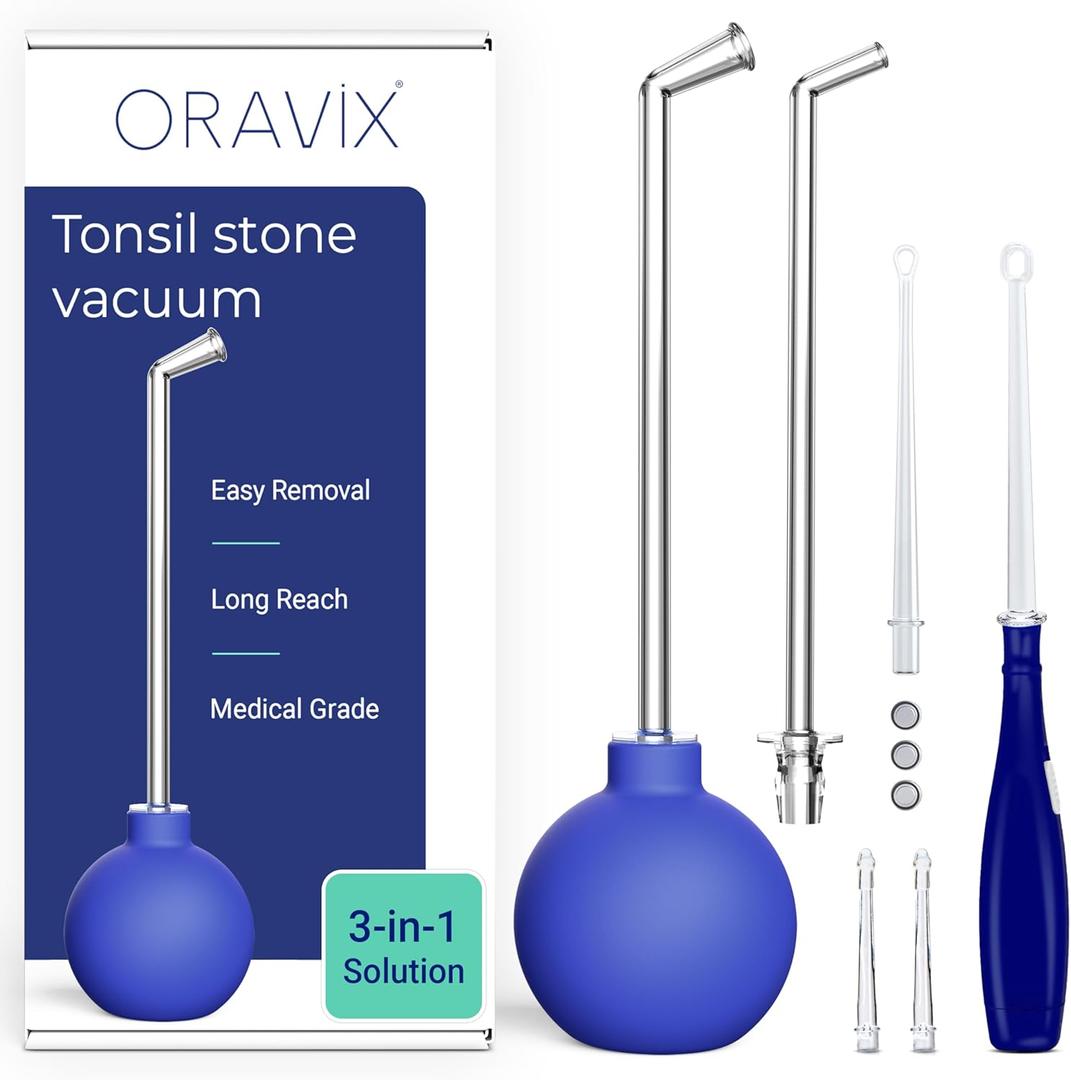 Oravix Tonsil Stone Vacuum, Tonsil Stone Remover Vacuum Suction, Tonsil Stone Cupping Tool, Tonsil Stone Removal Tool with Suction, Tonsil Stones Removal Vacuum, Tonsil Stone Extractor - 3 in 1 Kit