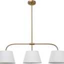 Pathson 3 Lights Brass Pendant Light with Fabric Lampshades, Rustic Cloth Pendant Lighting Lamp E26 Bulb Base, Flush Mounted Ceiling Chandeliers for Dining Room Kitchen Island Living Room