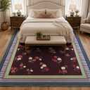 GarveeHome Brown 8x10 Area Rug, Vintage Floral Design, Machine Washable Rug Low Pile, Lightweight Non Slip, Soft Carpet for Living Room Bedroom Dining Room Nursery