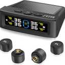 Tire Pressure Monitoring System - TPMS with Solar and USB Charger, 4 Tire Sensors and 6 Alarm Modes, Auto on/Off and Voice Prompt, TPMS with Color LCD Screen, for RV, Sedan, SUV, MPV, etc (0-87 PSI)