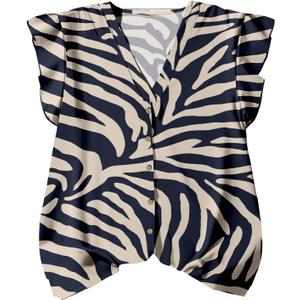 SOLY HUX Women's V Neck Ruffle Cap Sleeve Blouse Zebra Striped Casual Summer Tops (Medium, Multicolor Printed)