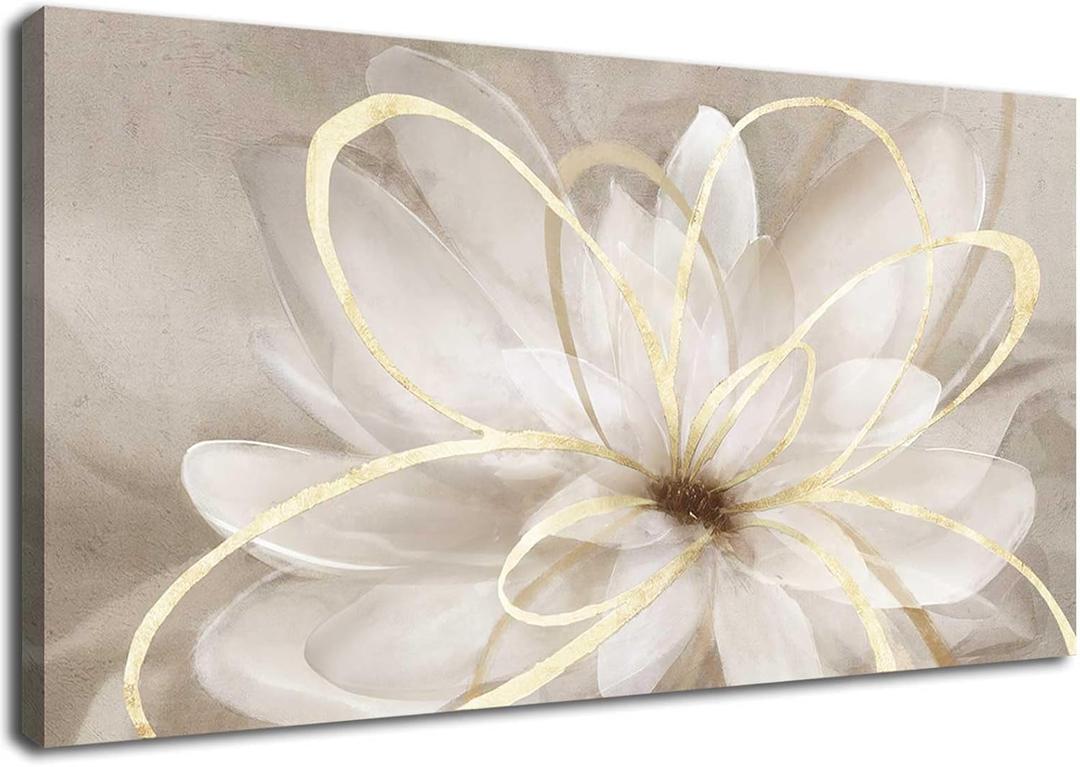 Kureful Flower Pictures Wall Decor Oil Painting 24x48 Inches Abstract Artwork for Bedroom Living Room Home Office Wall Decorations, Gold