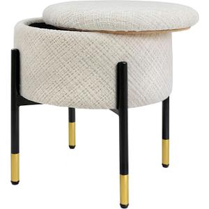CAROLMADE Round Ottoman with Storage, Velvet Makeup Vanity Stool, Small Ottoman Foot Stool with Coffee Table and Metal Legs for Living Room, Bedroom and Dorm, Beige, 13.8"D x 13.8"W x 17.8"H