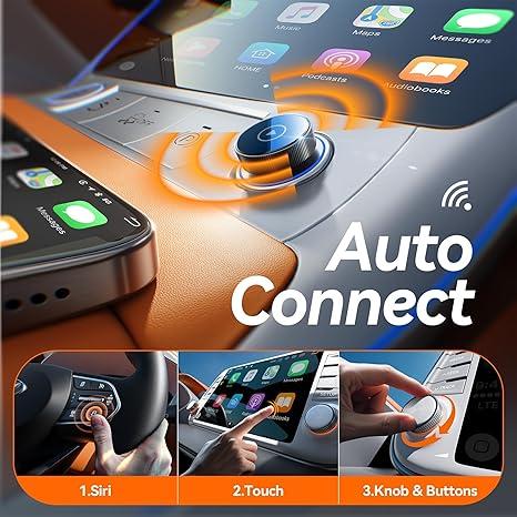 Wireless Carplay Adapter, 60% Smaller, 3X AutoConnect, No Latency, Plug&Play, Bluetooth&WiFi, for Apple Carplay Wireless Adapter, Mini Dongle for iPhone 5~17 & 927+ Cars, USB A/C, Deep Black