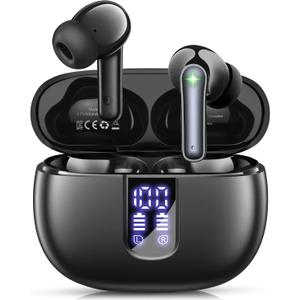 Ear Buds Wireless Earbuds - Bluetooth 5.3 Headphones (48H Playback) Built in Mic with LED Display Charging Case, IP7 Waterproof Earphone for iPhone Andriod Phones Laptop Sports Workout (Black)