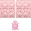 Silicone Turtle Molds, 2 Pack Pink 6-Cavity Baking Molds for Chocolate, Candy, Ice Cubes, Soap Making, Food Grade, Dishwasher Safe, 6.5 x 6.5 Inch