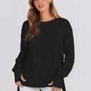 ANRABESS Sweatshirts for Women 2025 Fall Long Sleeve Shirts Oversized Crewneck Lightweight Side Split Casual Pullover Tops (Black, M)