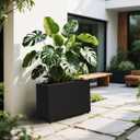Planter Box Rectangular Block - 241612IN Galvanized Steel Metal Long Box Planter Easy Installation Modern Outdoor Tall Planters All-Weather Use with Drainage Holes for Patio/Porch (Black)