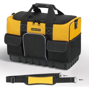 HARDIE BEAR Tool Bag, 18 Inch, Yellow and Black, Wide Mouth Opening, Multiple Pockets, Shoulder Strap