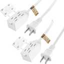 3-Outlet Extension Cord with Multiple Outlets, UL Listed SPT-2 16 AWG 2 Prong Extension Cord with Safety Cap Covers, NEMA 1-15P to NEMA 1-15R, 13 Amp, 1625 Watts, 2-Pack White (6FT)