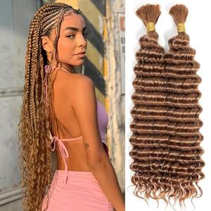 Brown Human Braiding Hair for Boho Braids 20 Inch 30 Deep Wave Boho Human Hair Curly Braiding 100% 10A Virgin Curls Bulk No Weft Bohemian Bundles Extensions for Knotless Braids