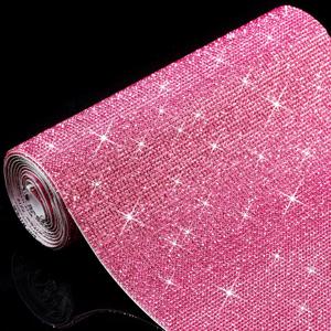 Outus 60750 Pieces Self Adhesive Rhinestone Sheets 59 x 7.87 Inch Bling Glitter Crystal Diamond Rhinestone Sticker Vinyl Wrap Sparkle Gem Stickers for DIY Home Car Arts Craft Decoration(Pink)